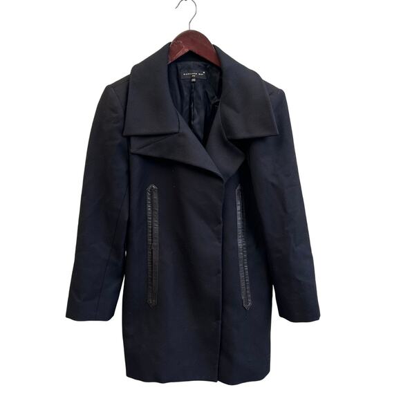 Barbara Bui Black Wool Coat With Leather Trim Women’s Size 40 (US 8) - Picture 1 of 4